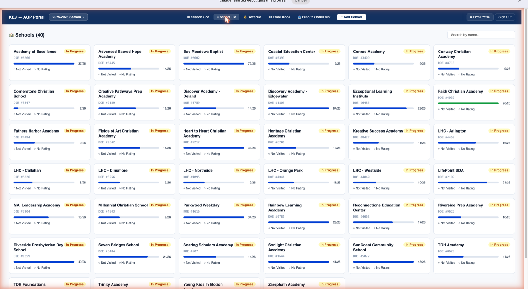 School List card view