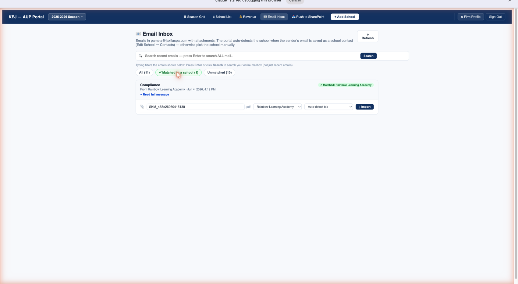 Matched to a school tab