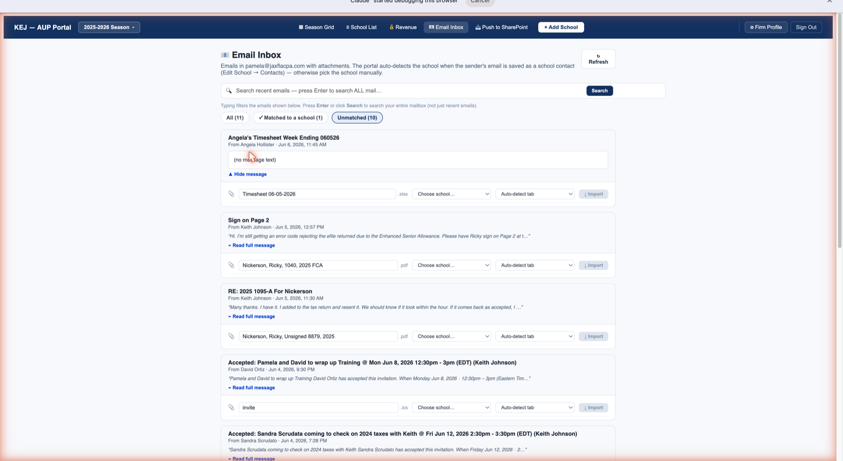 Email expanded with message body