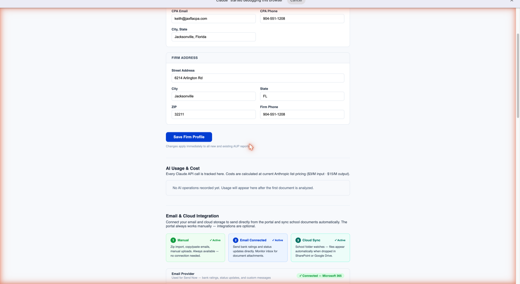 Firm Profile — integrations section