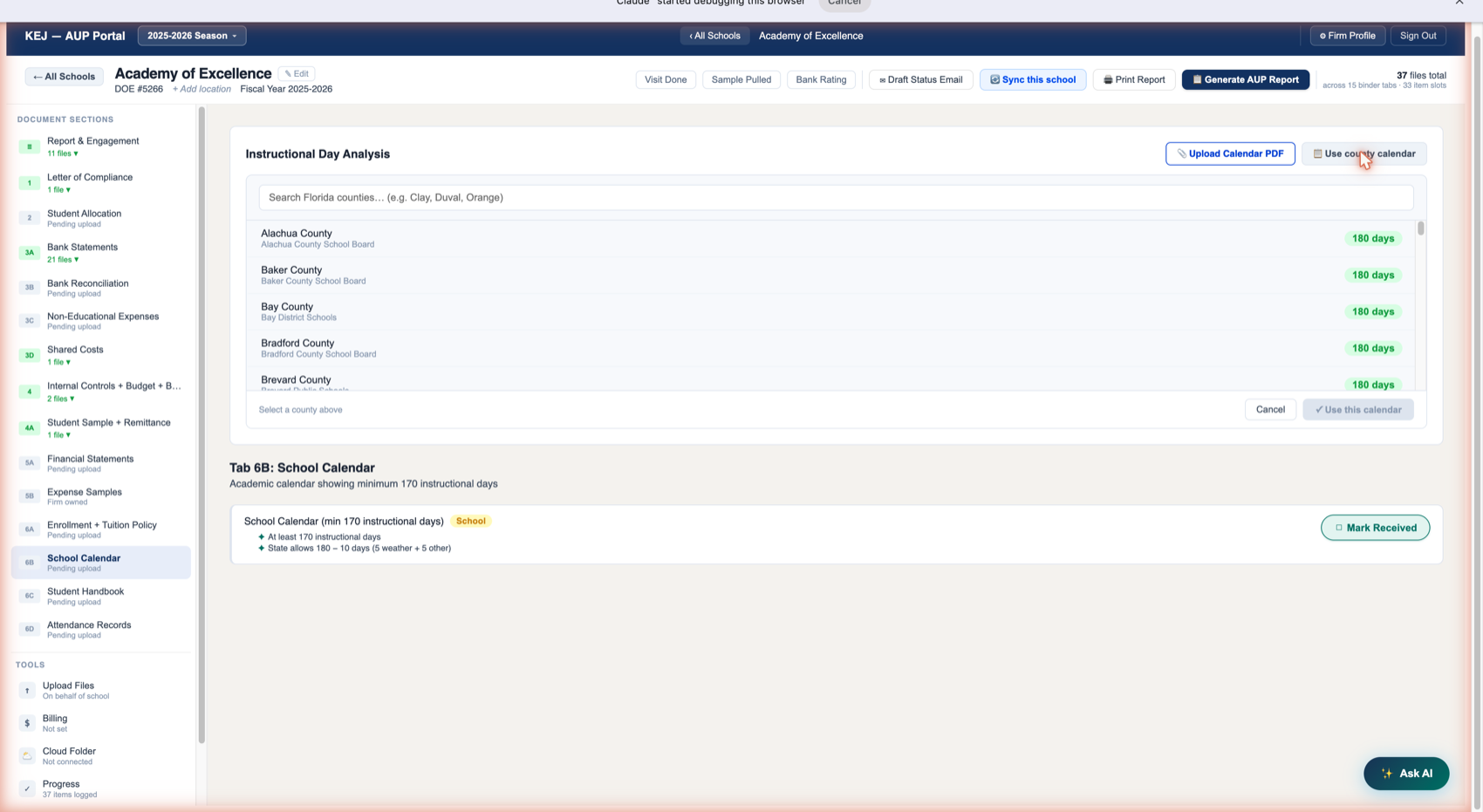 Tab 6B — County calendar picker