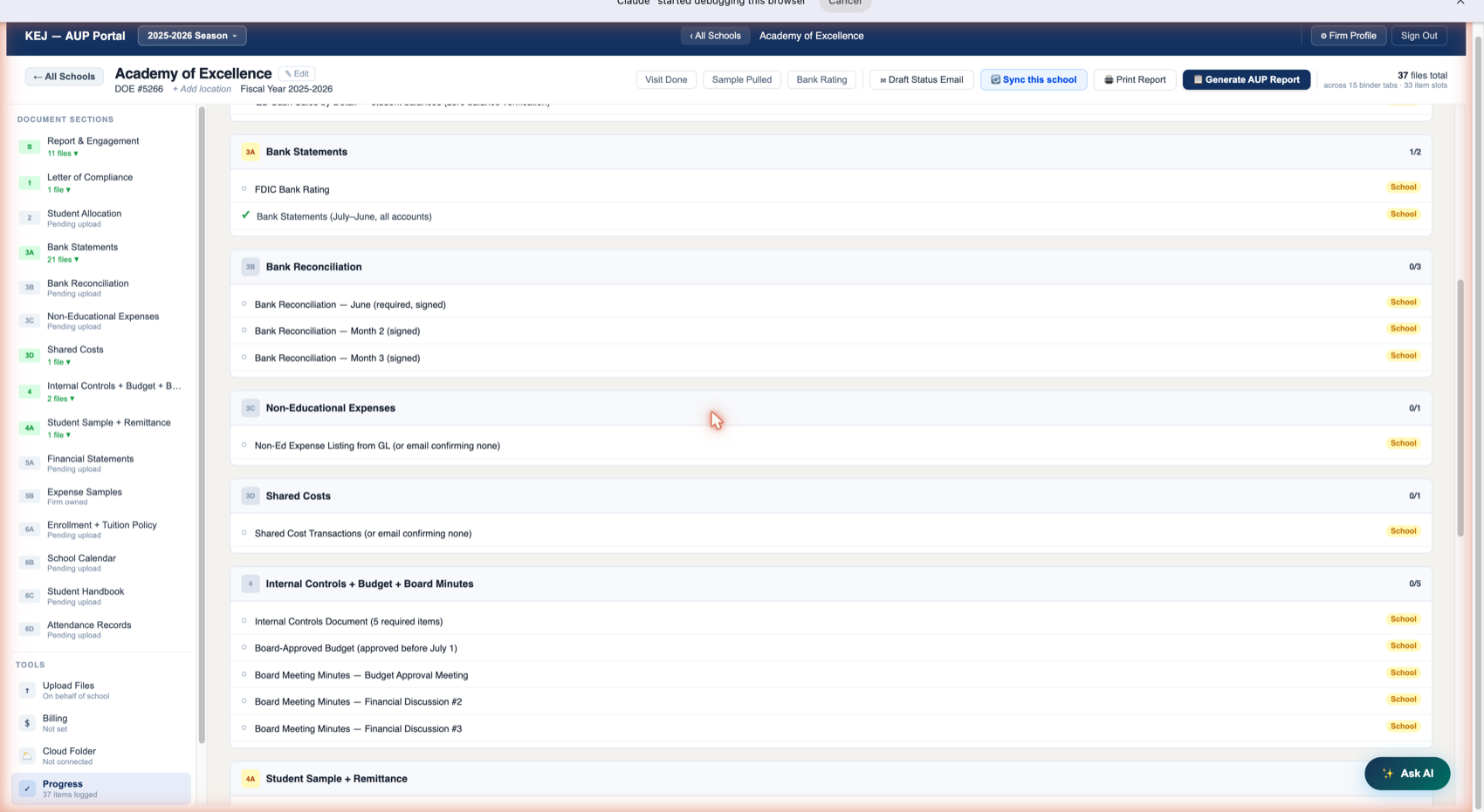 Progress tool — middle section