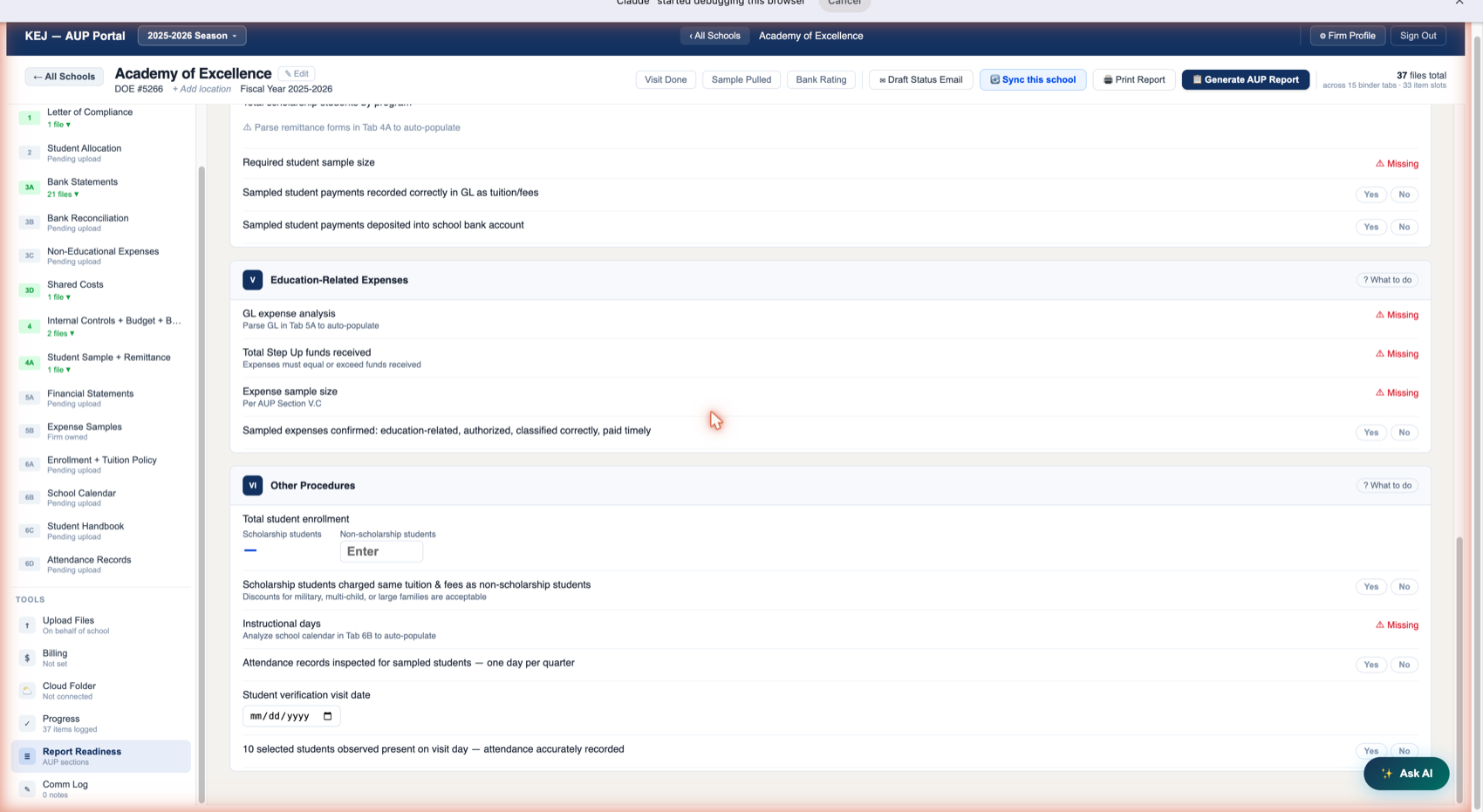 Report Readiness — sections V and VI