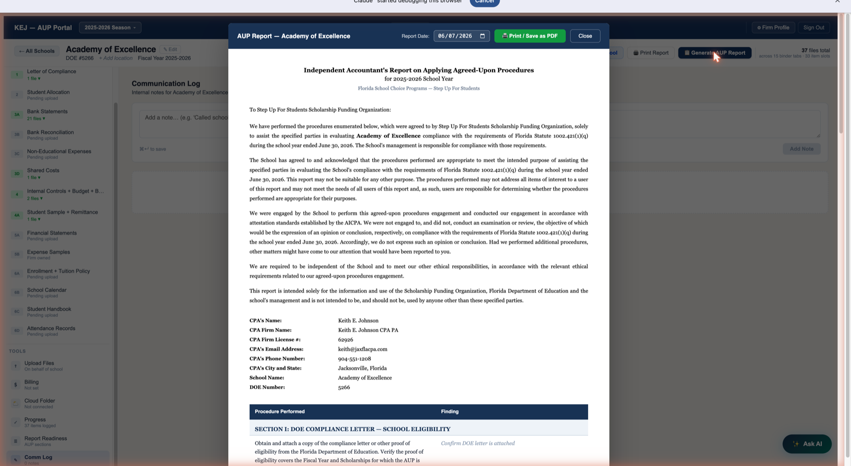 Generate AUP Report